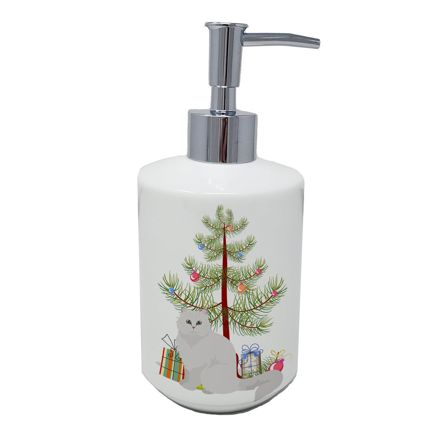 Chinchilla Persian Longhair Cat Merry Christmas Ceramic Soap Dispenser Image 1