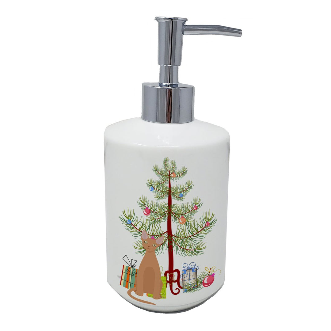 Devon Rex Style 1 Cat Merry Christmas Ceramic Soap Dispenser Image 1