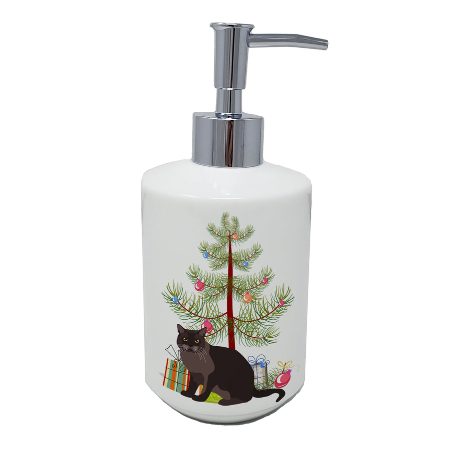 European Burmese Cat Merry Christmas Ceramic Soap Dispenser Image 1