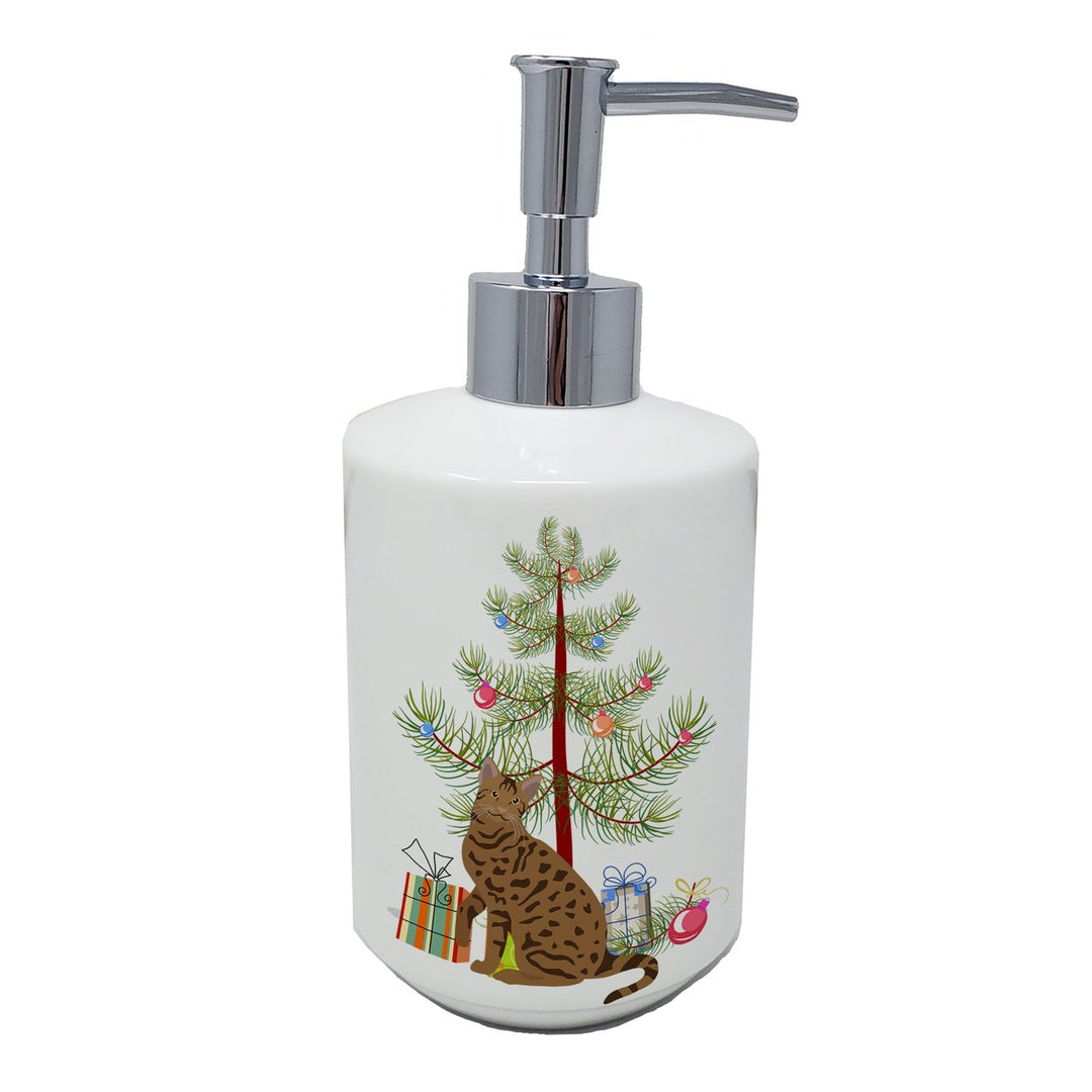 Ocicat Style 2 Cat Merry Christmas Ceramic Soap Dispenser Image 1