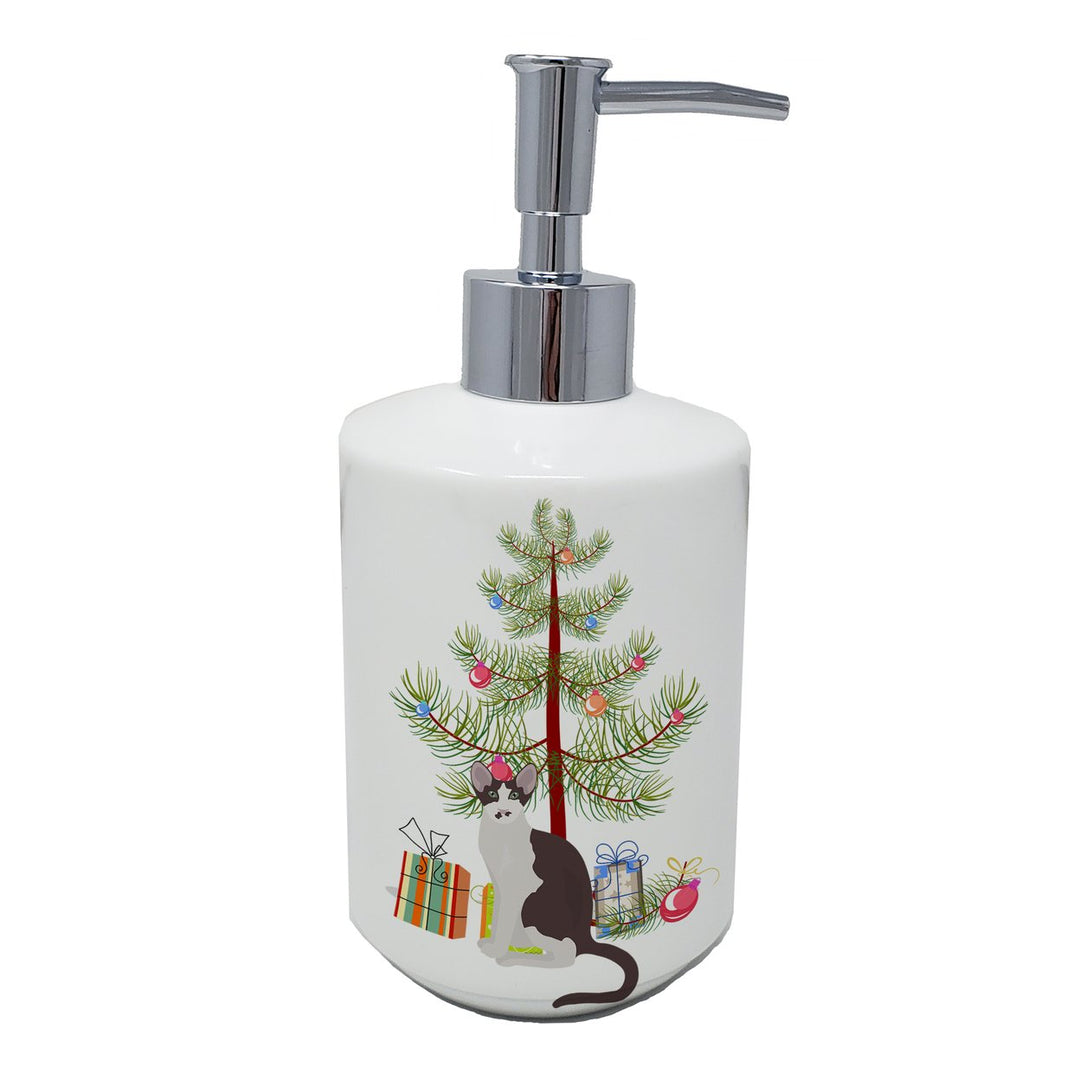 Oriental Bicolor Cat Merry Christmas Ceramic Soap Dispenser Image 1