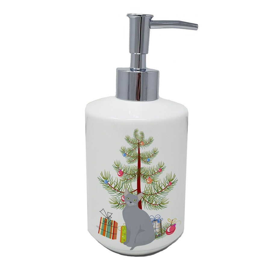 Russian Blue Cat Merry Christmas Ceramic Soap Dispenser Image 1