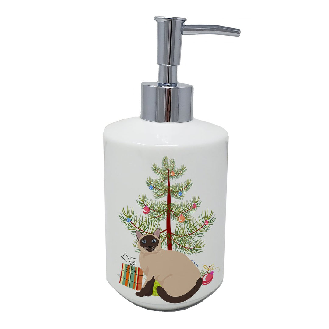 Siamese Traditional Cat Merry Christmas Ceramic Soap Dispenser Image 1