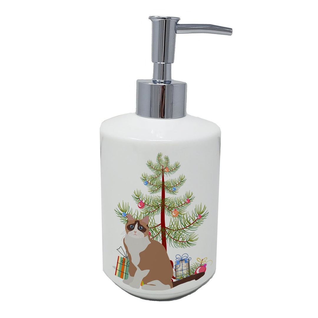 Snowshoe Style 2 Cat Merry Christmas Ceramic Soap Dispenser Image 1