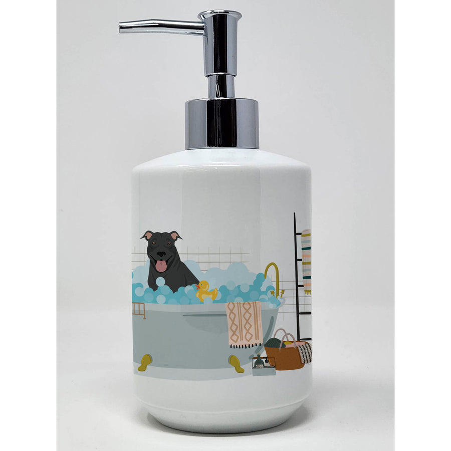 Black Pit Bull Terrier Ceramic Soap Dispenser Image 1