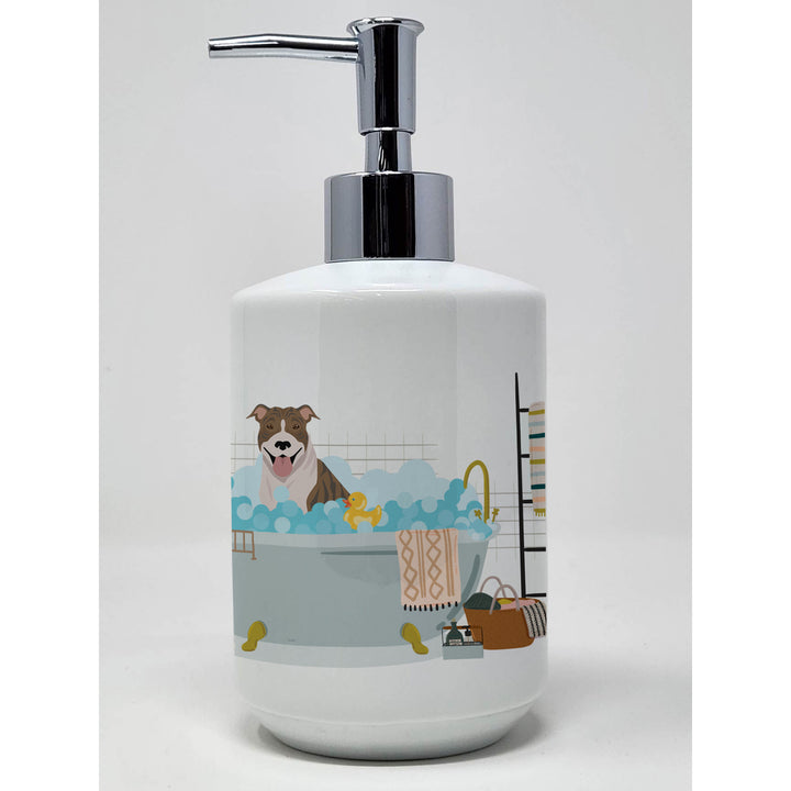 Fawn Brindle Pit Bull Terrier Ceramic Soap Dispenser Image 1