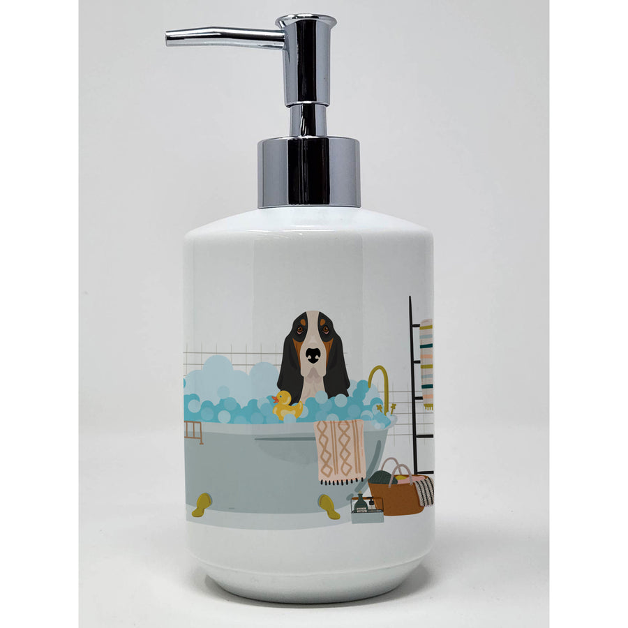 Black Tricolor Basset Hound Ceramic Soap Dispenser Image 1