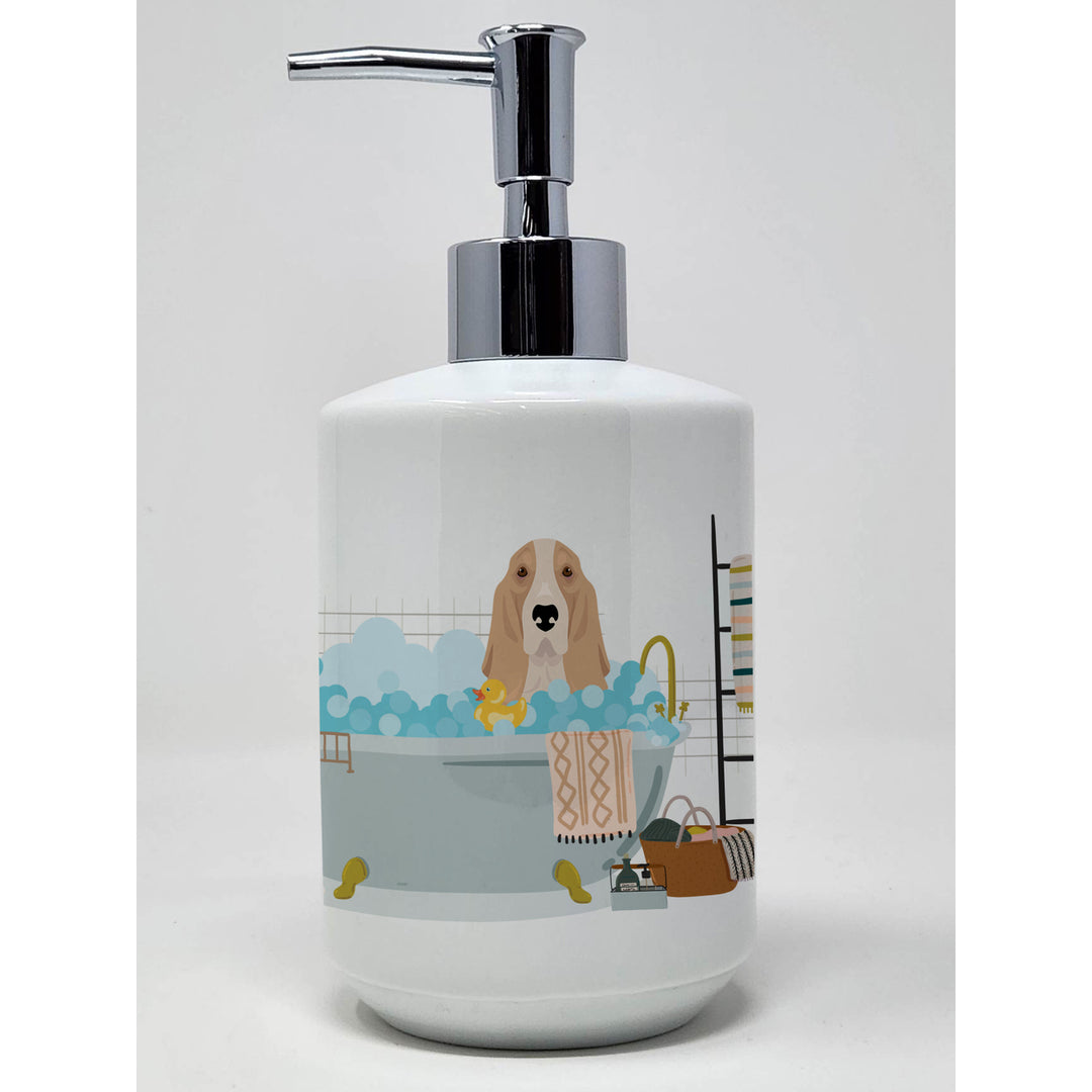 Lemon and White Tricolor Basset Hound Ceramic Soap Dispenser Image 1