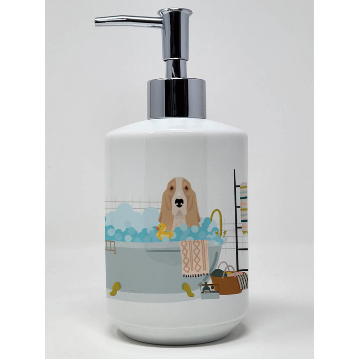 Lemon and White Tricolor Basset Hound Ceramic Soap Dispenser Image 1