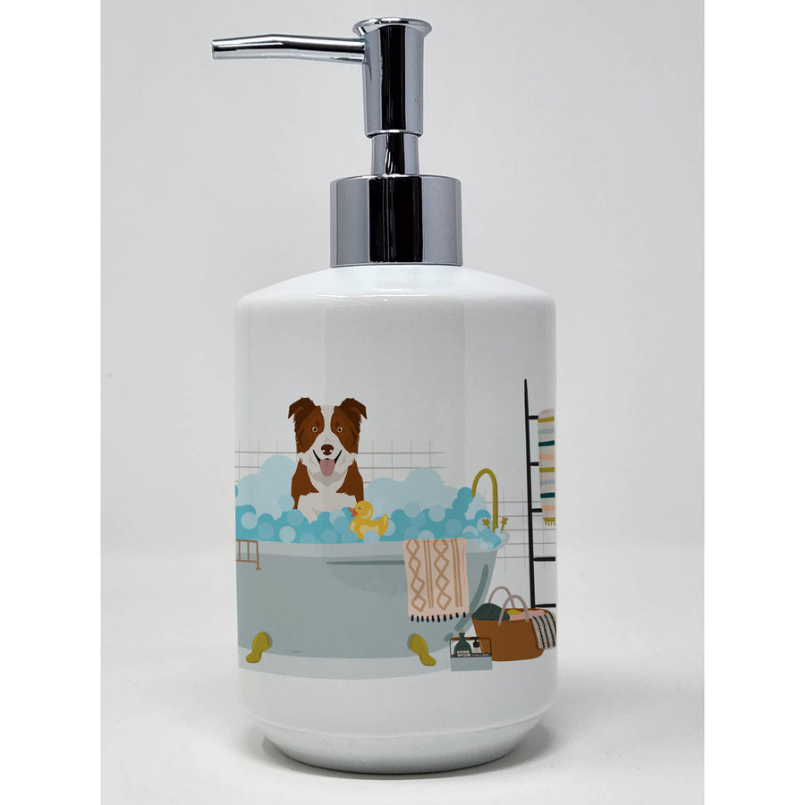 Red and White Border Collie Ceramic Soap Dispenser Image 1