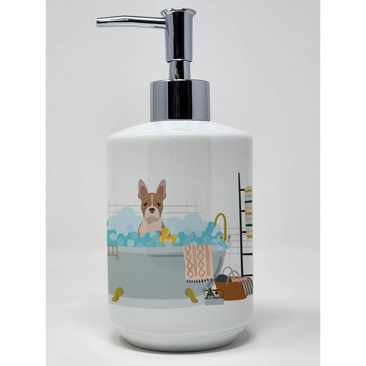 Fawn Boston Terrier Ceramic Soap Dispenser Image 1