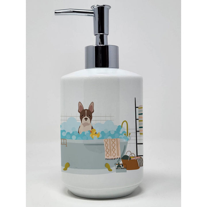 Red Boston Terrier Ceramic Soap Dispenser Image 1