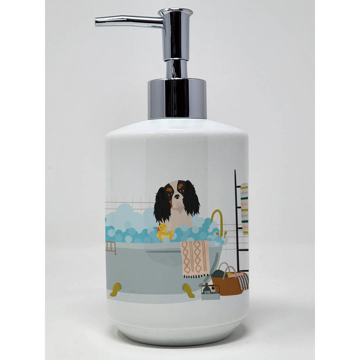 Tricolor Cavalier Spaniel Ceramic Soap Dispenser Image 1