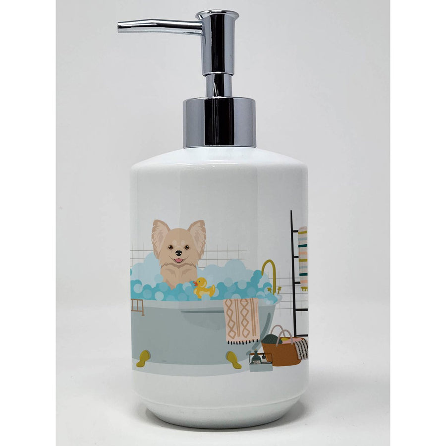 Longhaired Cream Chihuahua Ceramic Soap Dispenser Image 1