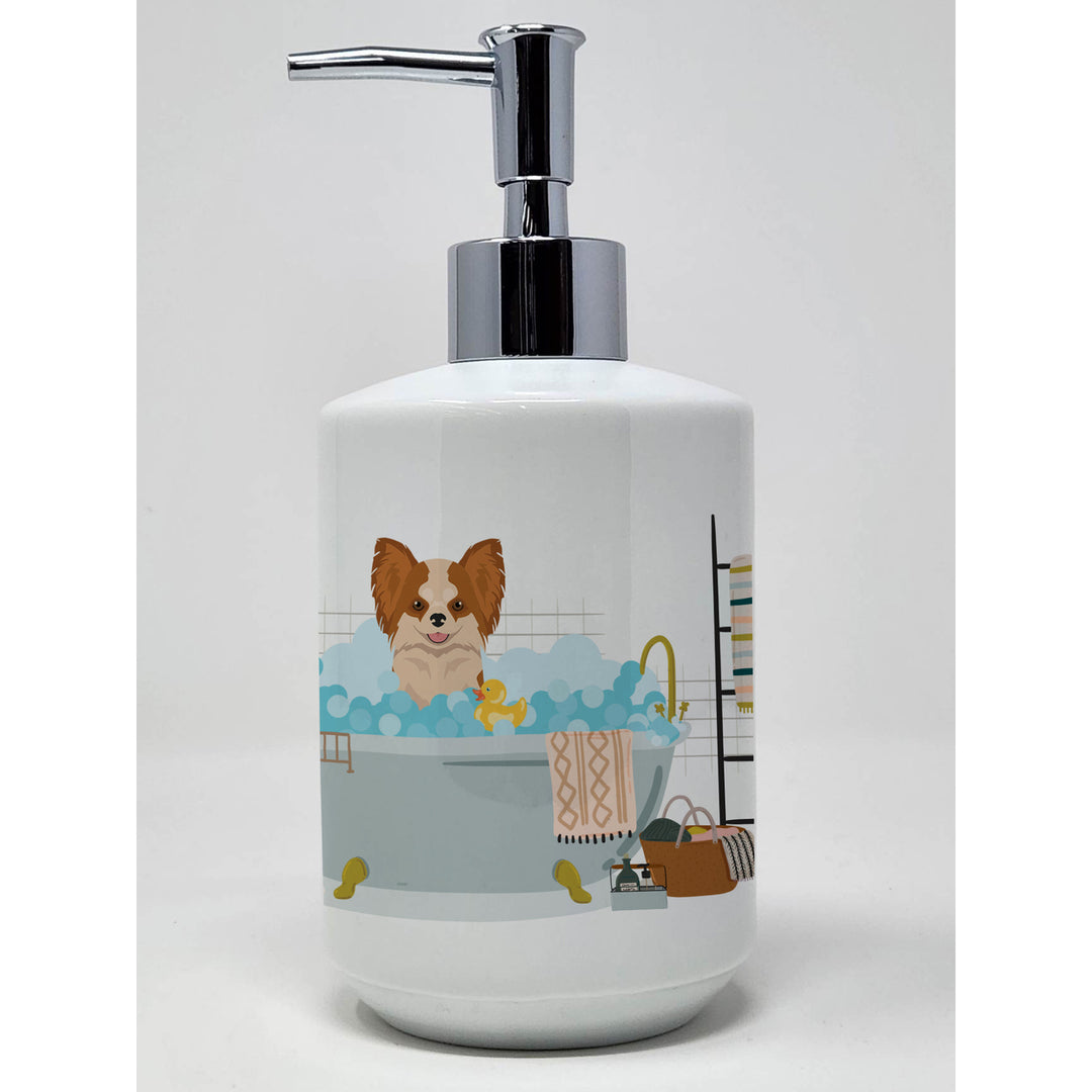 Longhaired Red and White Chihuahua Ceramic Soap Dispenser Image 1