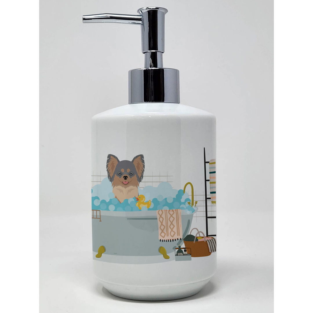 Longhaired Blue and Tan Chihuahua Ceramic Soap Dispenser Image 1