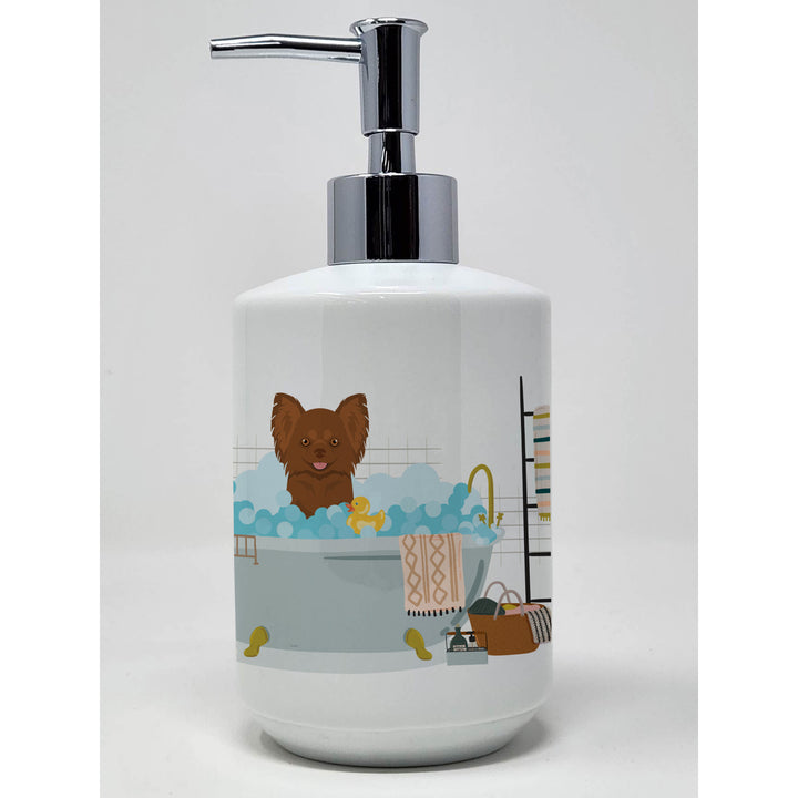 Longhaired Chocolate Chihuahua Ceramic Soap Dispenser Image 1