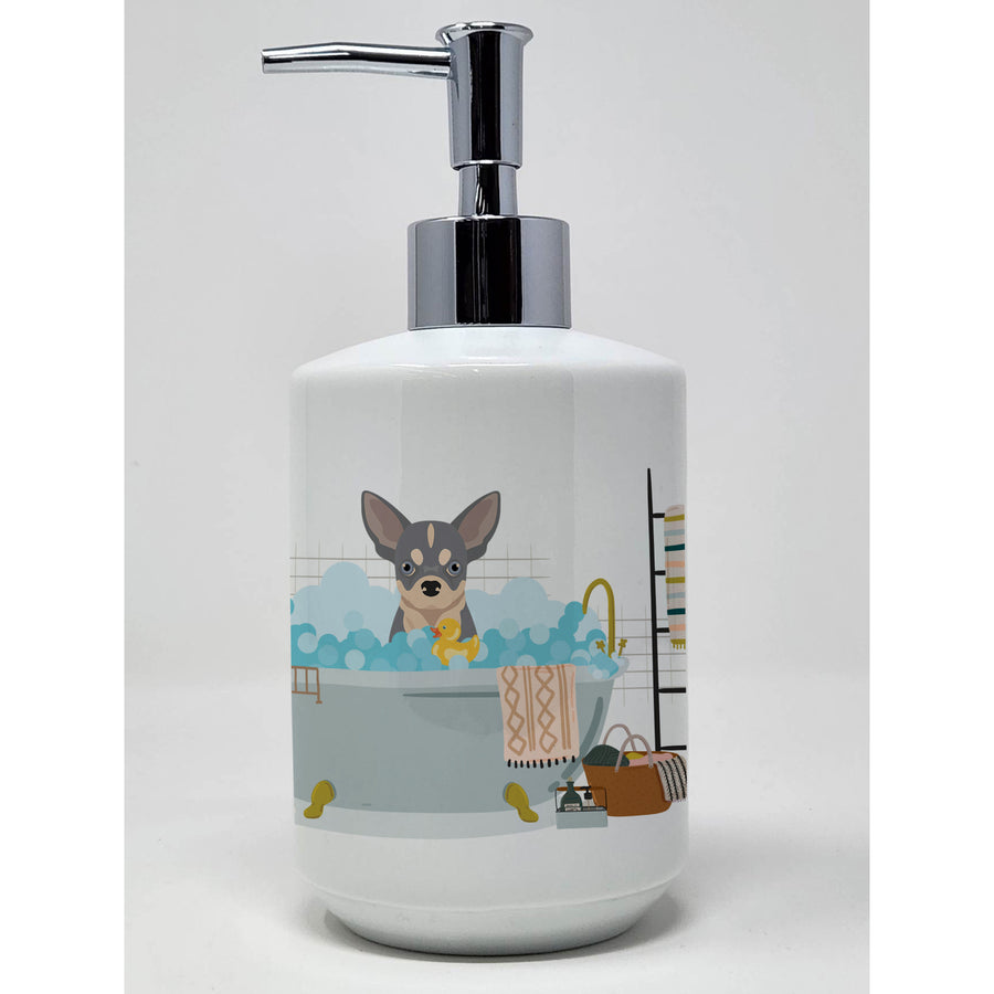 Blue and White Chihuahua Ceramic Soap Dispenser Image 1