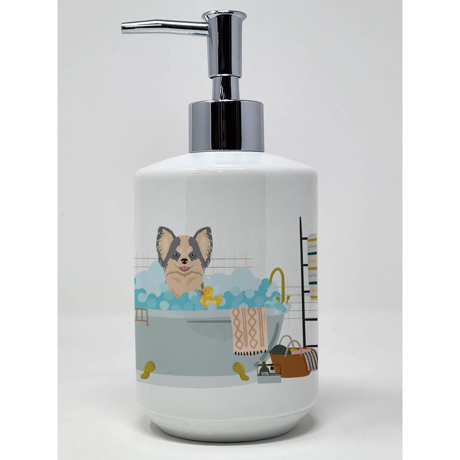 Longhaired Blue and White Chihuahua Ceramic Soap Dispenser Image 1