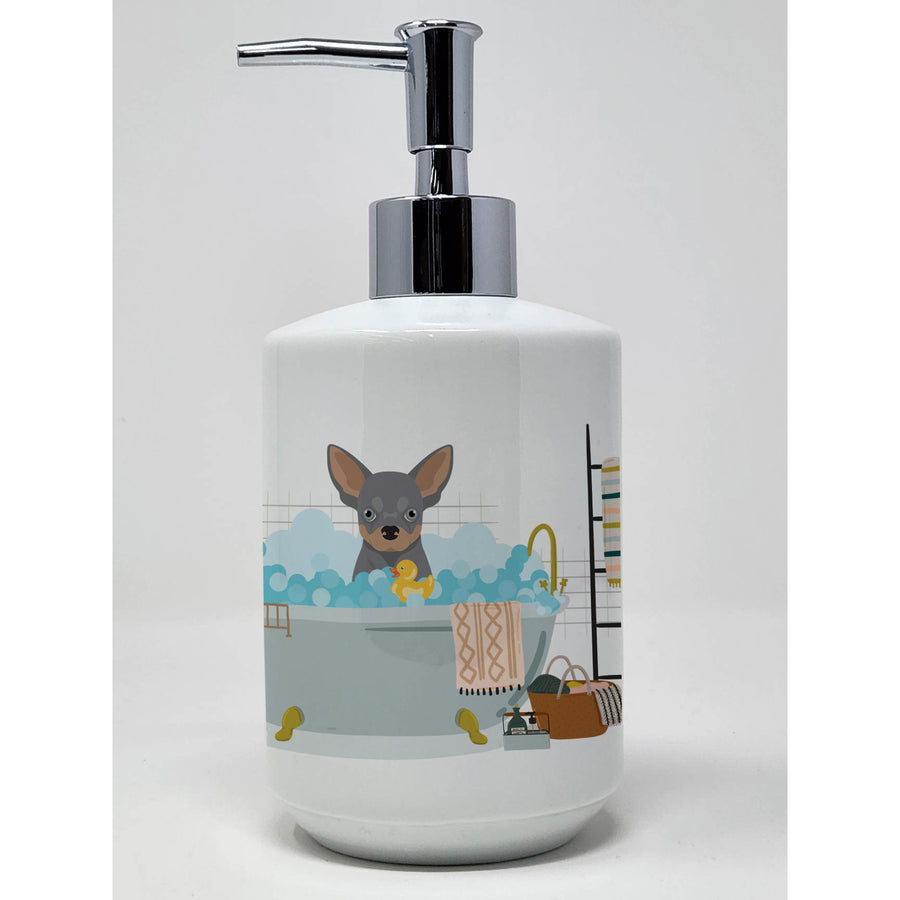 Blue and Tan Chihuahua Ceramic Soap Dispenser Image 1