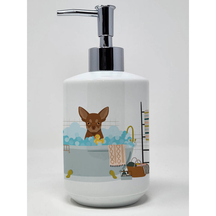 Chocolate and Tan Chihuahua Ceramic Soap Dispenser Image 1