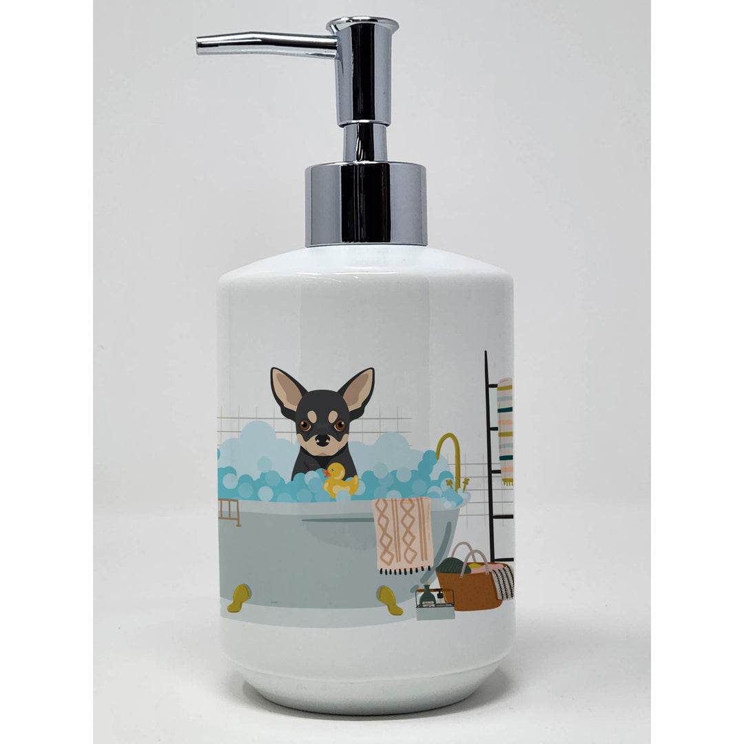 Black and Cream Chihuahua Ceramic Soap Dispenser Image 1