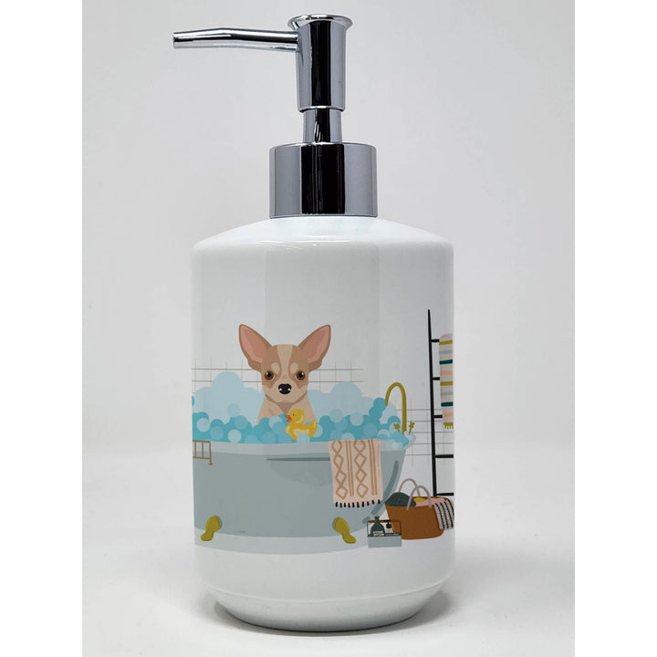 Fawn and White Chihuahua Ceramic Soap Dispenser Image 1