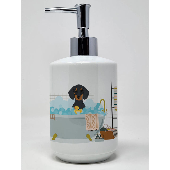 Black and Tan Dachshund Ceramic Soap Dispenser Image 1