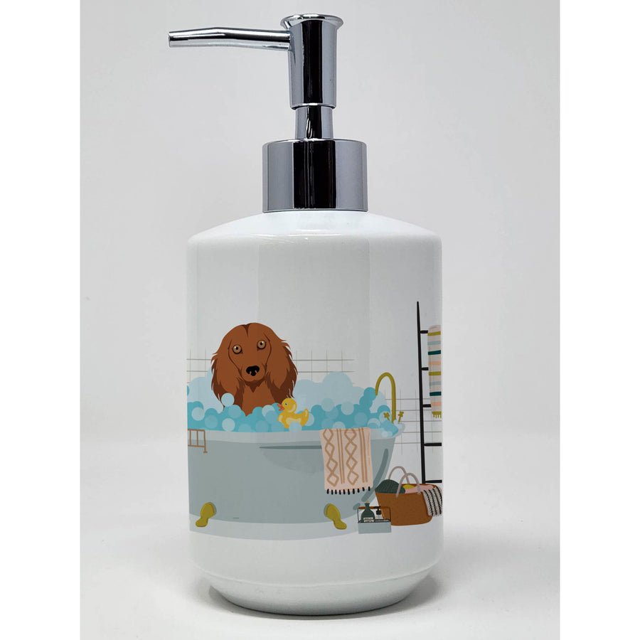 Longhair Red Dachshund Ceramic Soap Dispenser Image 1