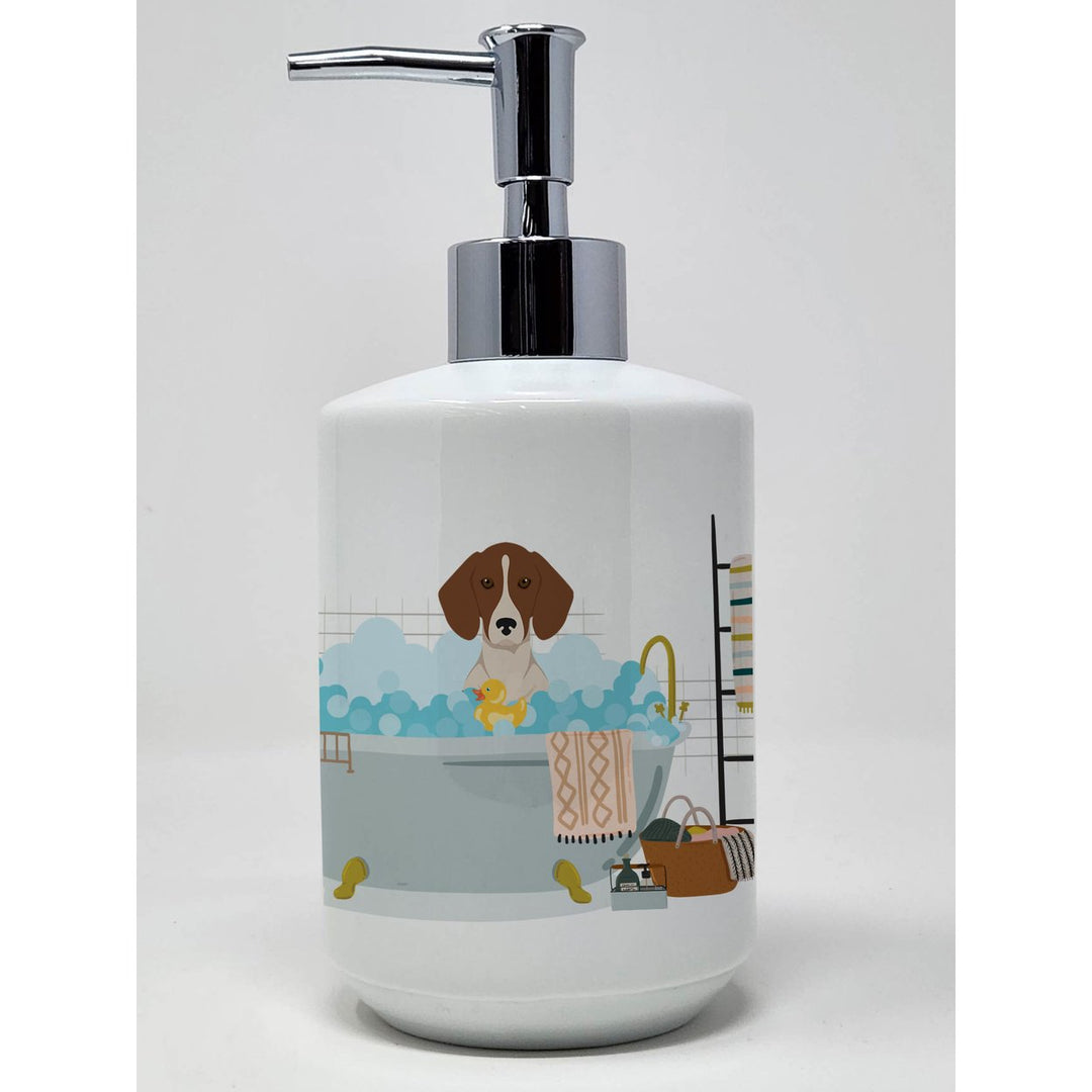 Red Piebald Dachshund Ceramic Soap Dispenser Image 1