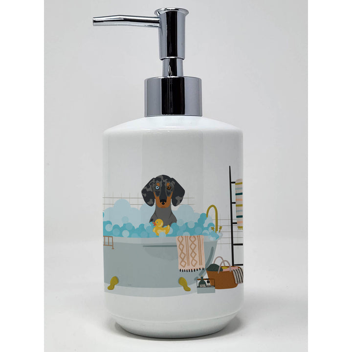 Black Dapple Dachshund Ceramic Soap Dispenser Image 1