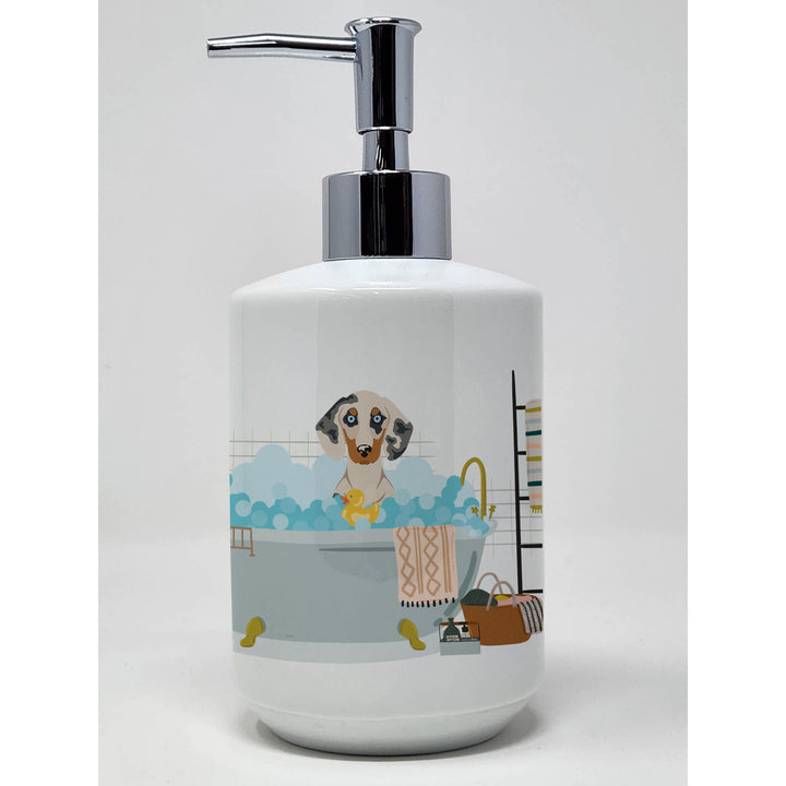 Cream Dapple Dachshund Ceramic Soap Dispenser Image 1