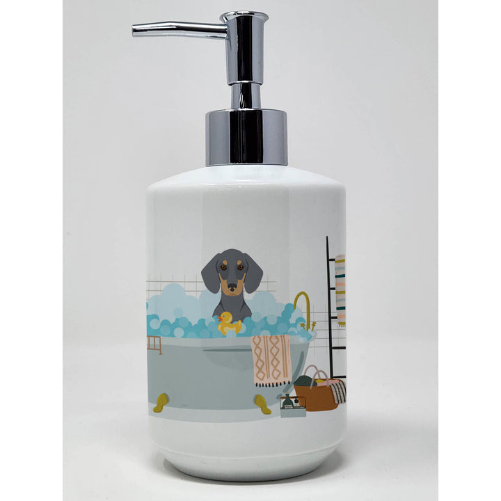 Blue and Tan Dachshund Ceramic Soap Dispenser Image 1