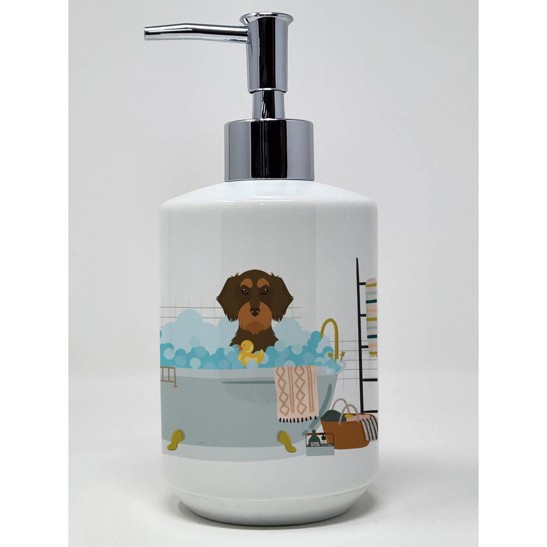 Wirehair Chocolate and Tan Dachshund Ceramic Soap Dispenser Image 1