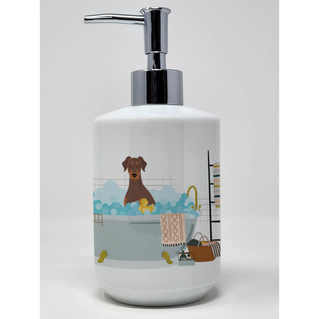 Natural Ear Red and Tan Doberman Pinscher Ceramic Soap Dispenser Image 1