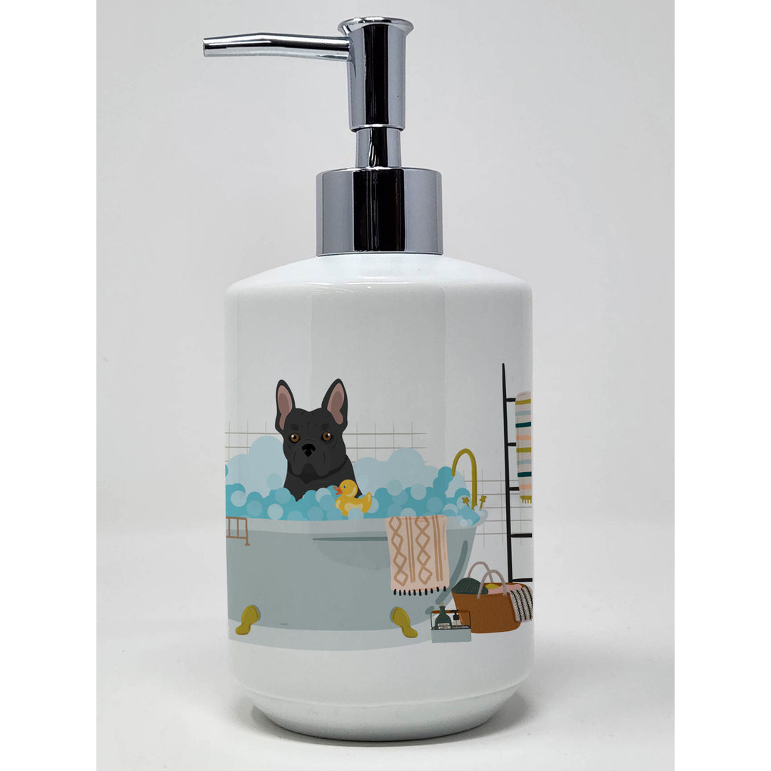 Black French Bulldog Ceramic Soap Dispenser Image 1