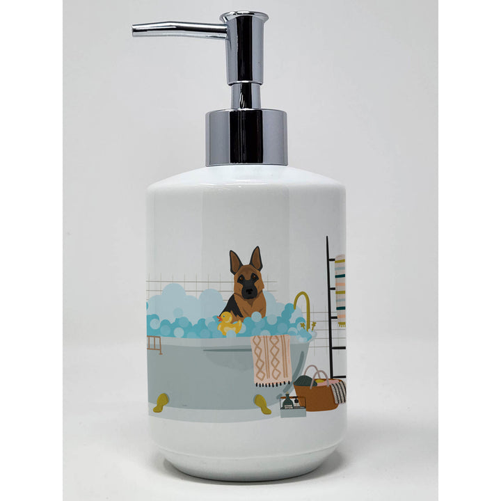 Black and Tan German Shepherd Ceramic Soap Dispenser Image 1