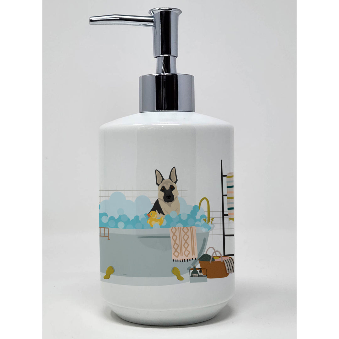 Black and Silver German Shepherd Ceramic Soap Dispenser Image 1