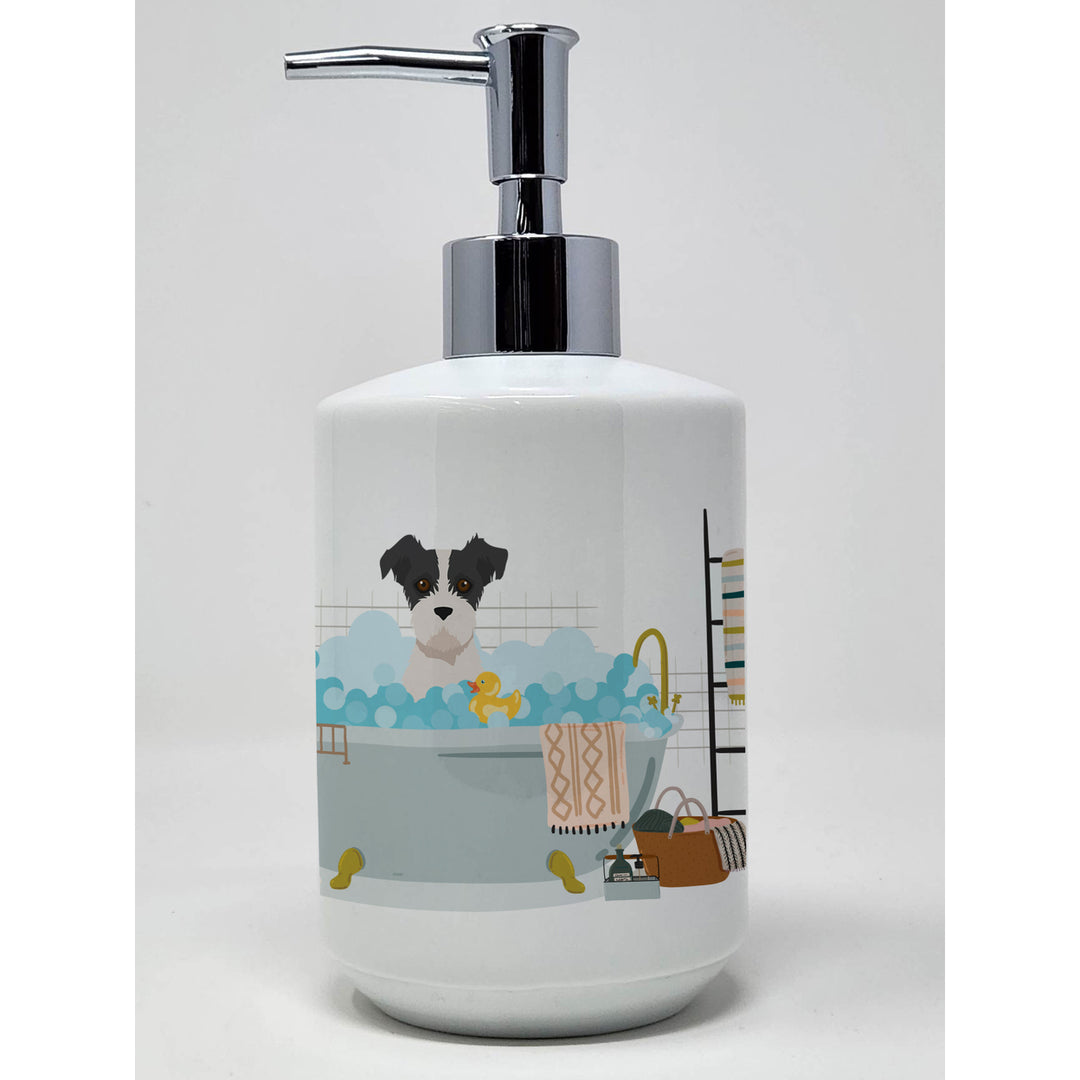 Black White Wirehair Jack Russell Terrier Ceramic Soap Dispenser Image 1