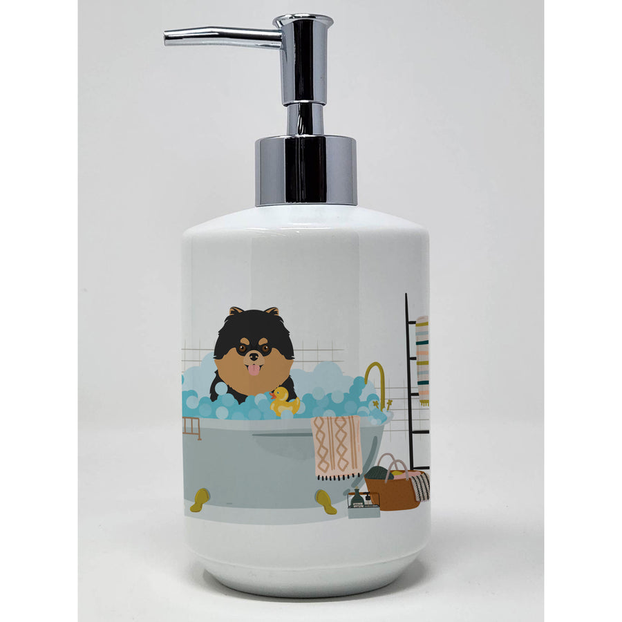 Black and Tan Pomeranian Ceramic Soap Dispenser Image 1