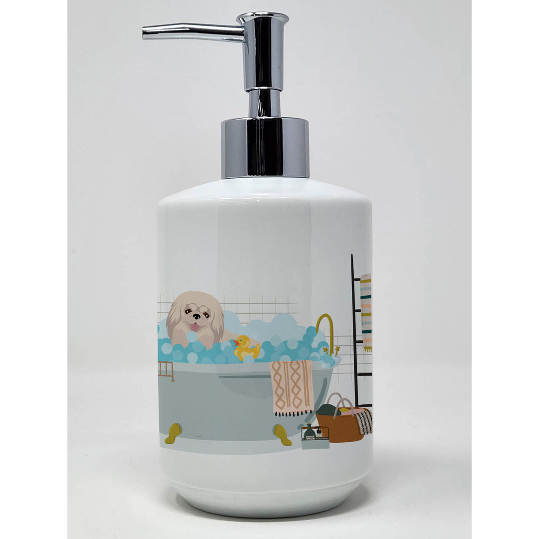 White Pekingese Ceramic Soap Dispenser Image 1