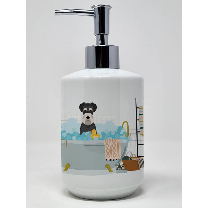 Black and Silver Natural Ears Schnauzer Ceramic Soap Dispenser Image 1