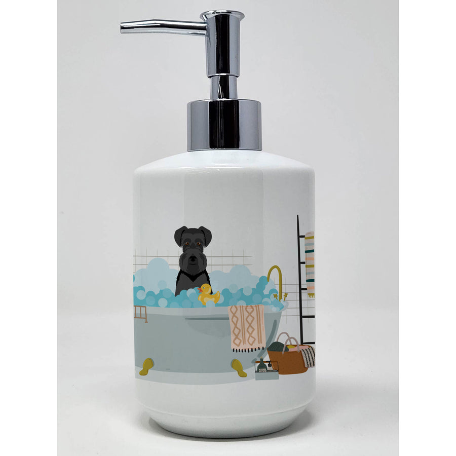 Black Natural Ears Schnauzer Ceramic Soap Dispenser Image 1