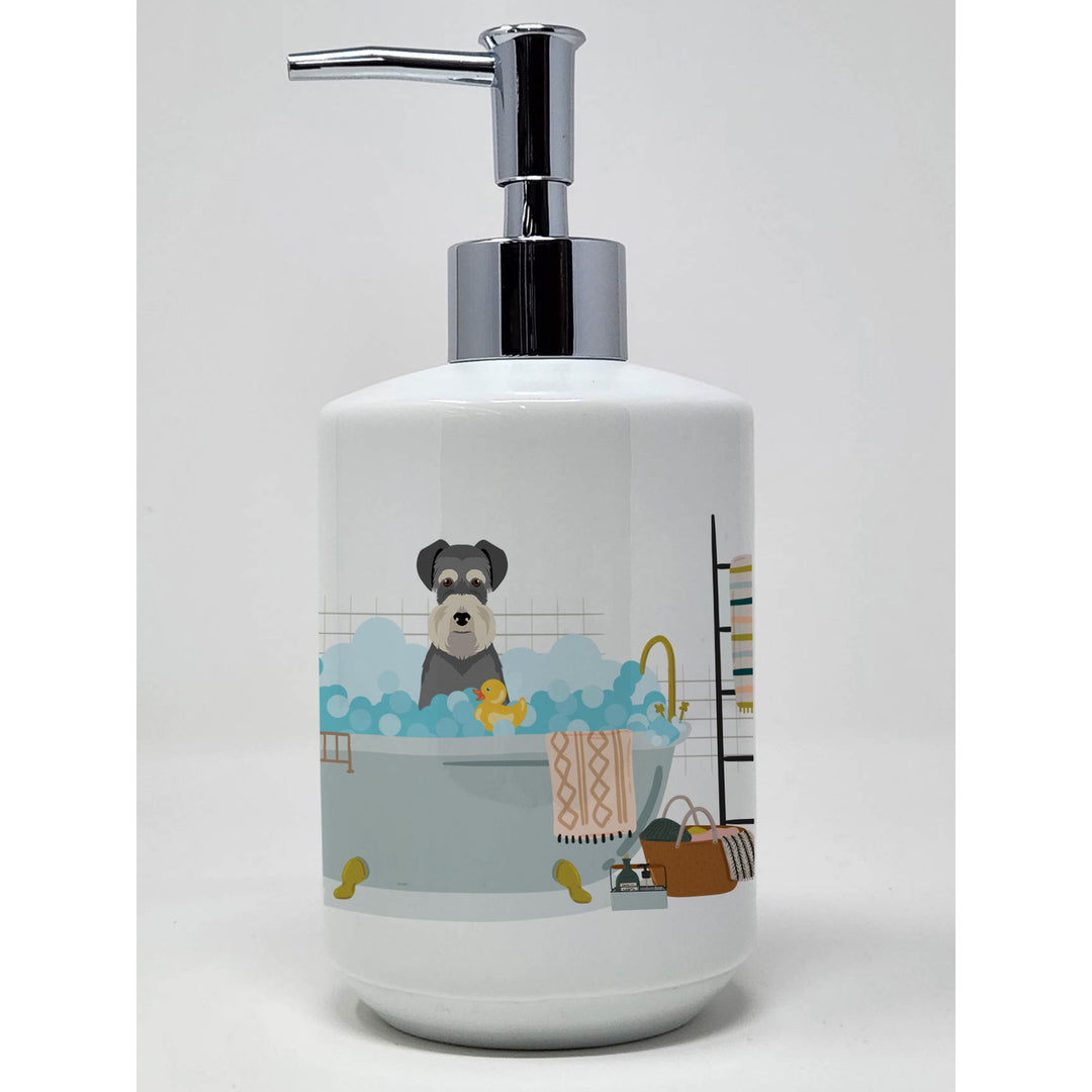 Salt Pepper Natural Ears Schnauzer Ceramic Soap Dispenser Image 1