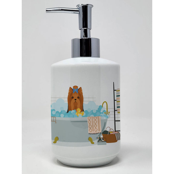 Black and Tan Full Coat Yorkshire Terrier Ceramic Soap Dispenser Image 1