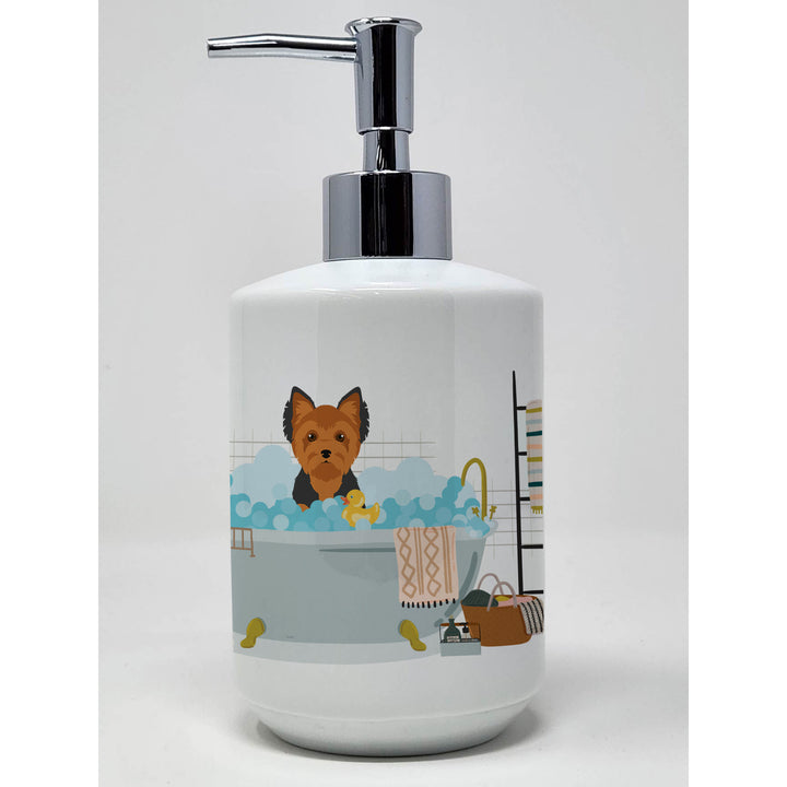 Black and Tan Puppy Cut Yorkshire Terrier Ceramic Soap Dispenser Image 1