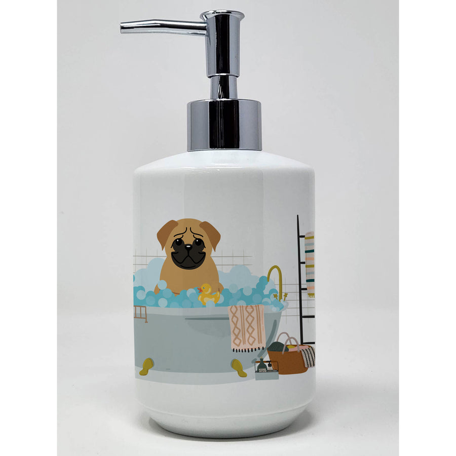 Brown Pug in Bathtub Ceramic Soap Dispenser Image 1