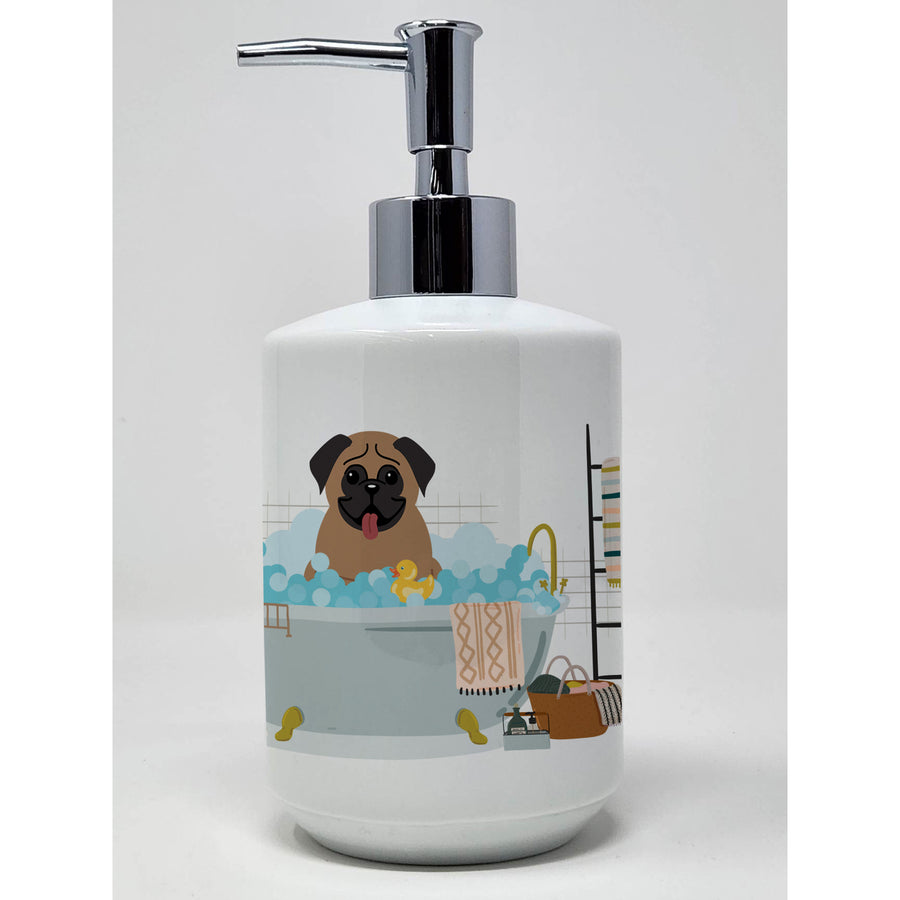 Brown Pug in Bathtub Ceramic Soap Dispenser Image 1