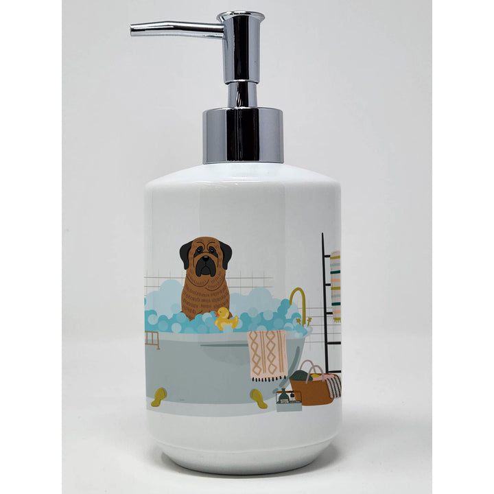 Brindle Mastiff in Bathtub Ceramic Soap Dispenser Image 1