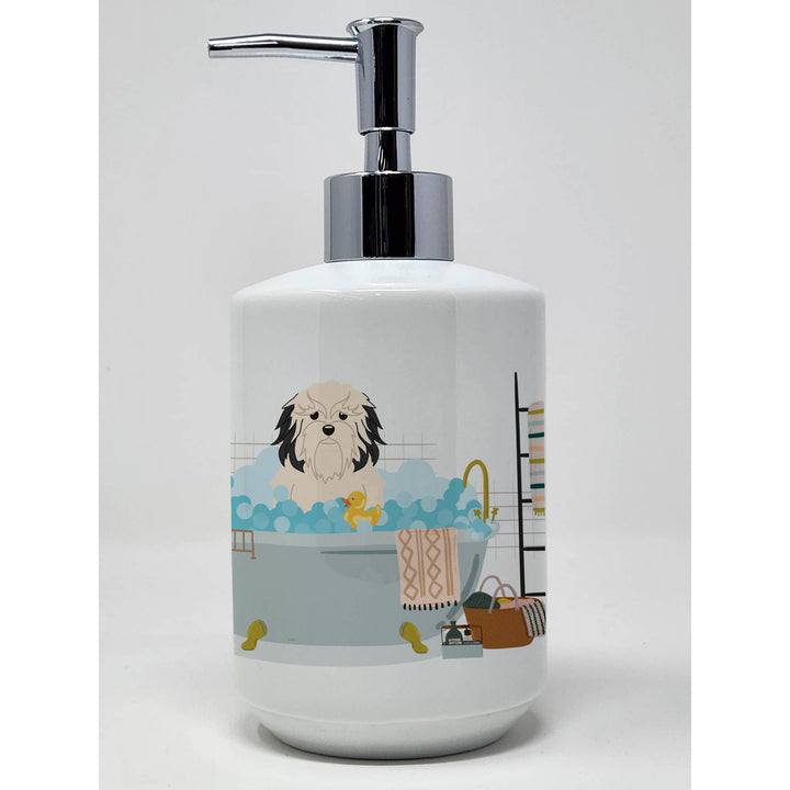 Lowchen in Bathtub Ceramic Soap Dispenser Image 1